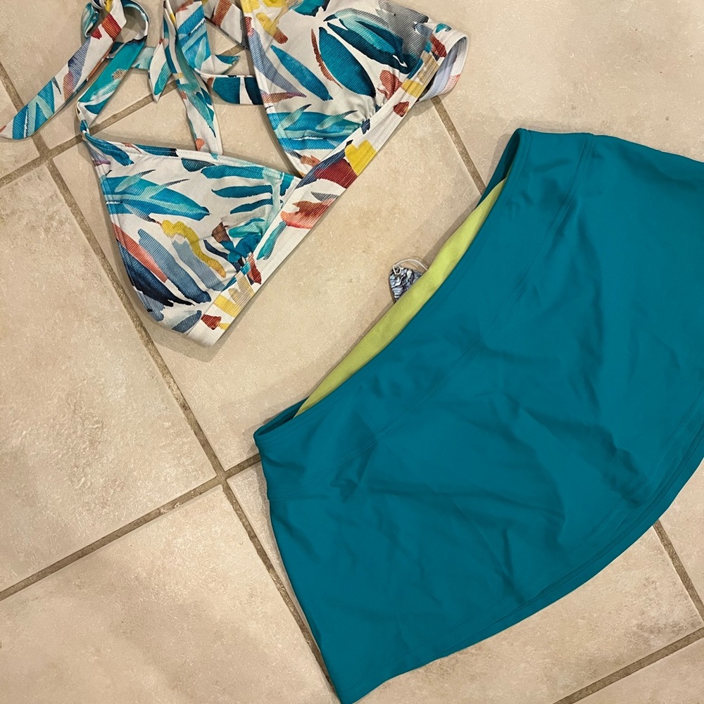 Prana Multicolor Bikini Top and Blue Skirt
